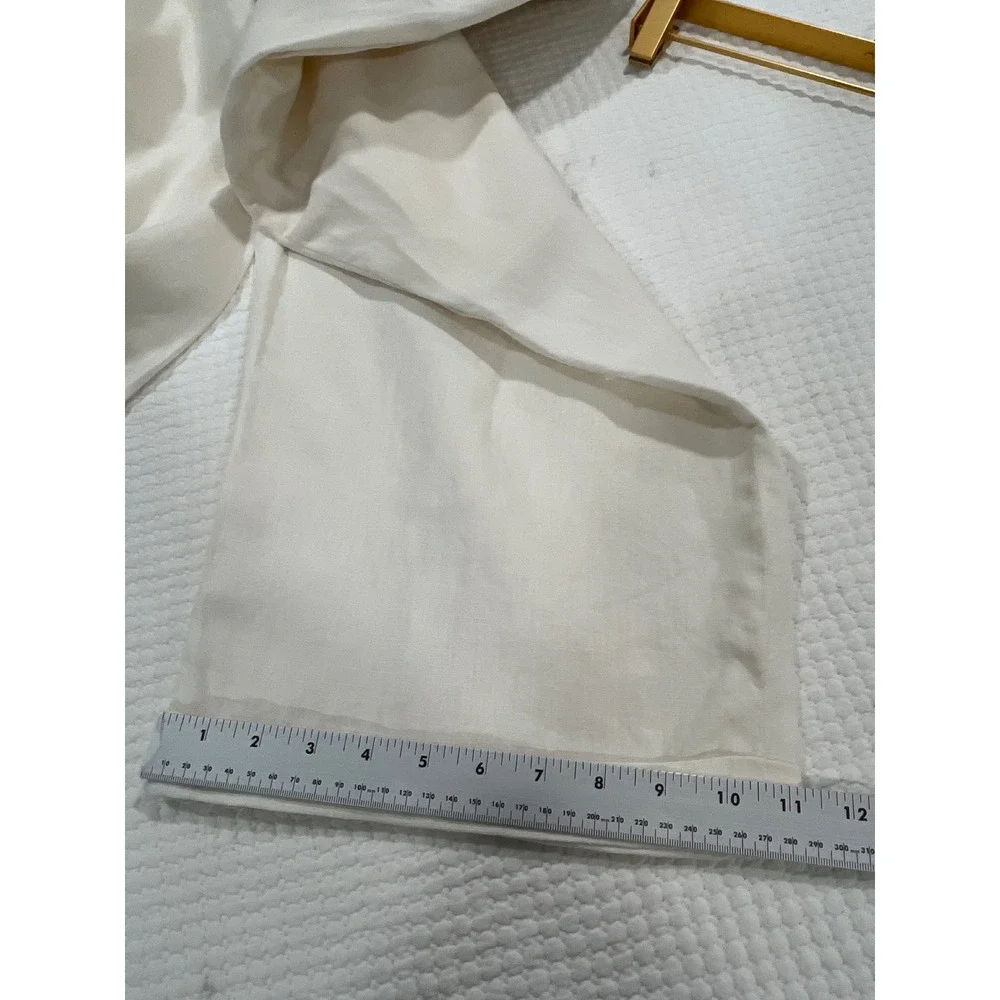 Leurenier Mens 100% Linen Pleated Trousers Off White Cream Wide Leg Pants Sz 36
